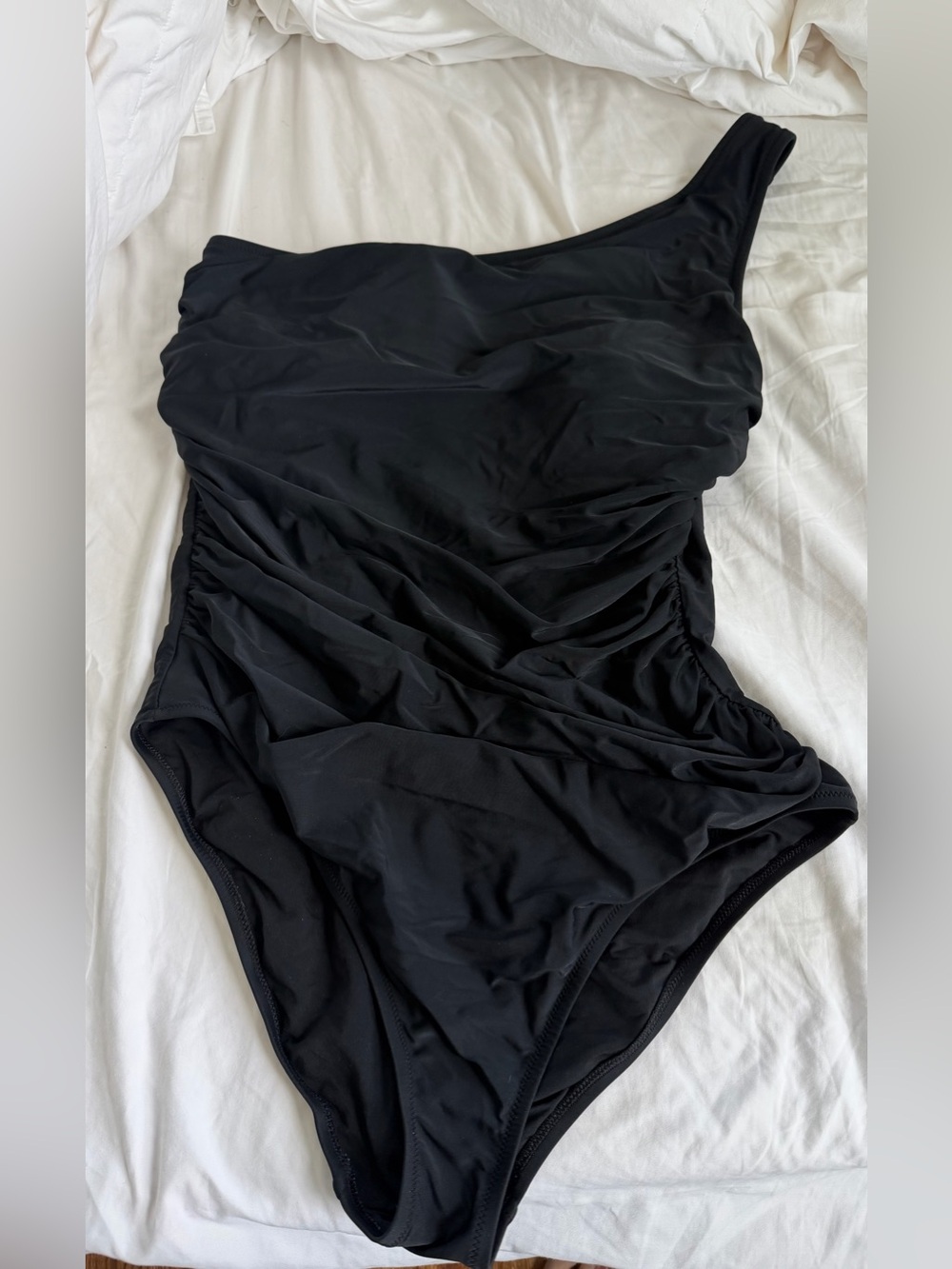 J. Crew Women’s Black One-Shoulder Ruched One-Piece Swimsuit